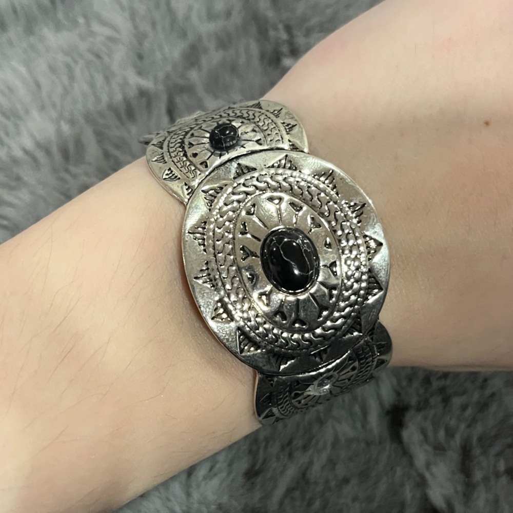 Silver and Black Engraved Bracelet